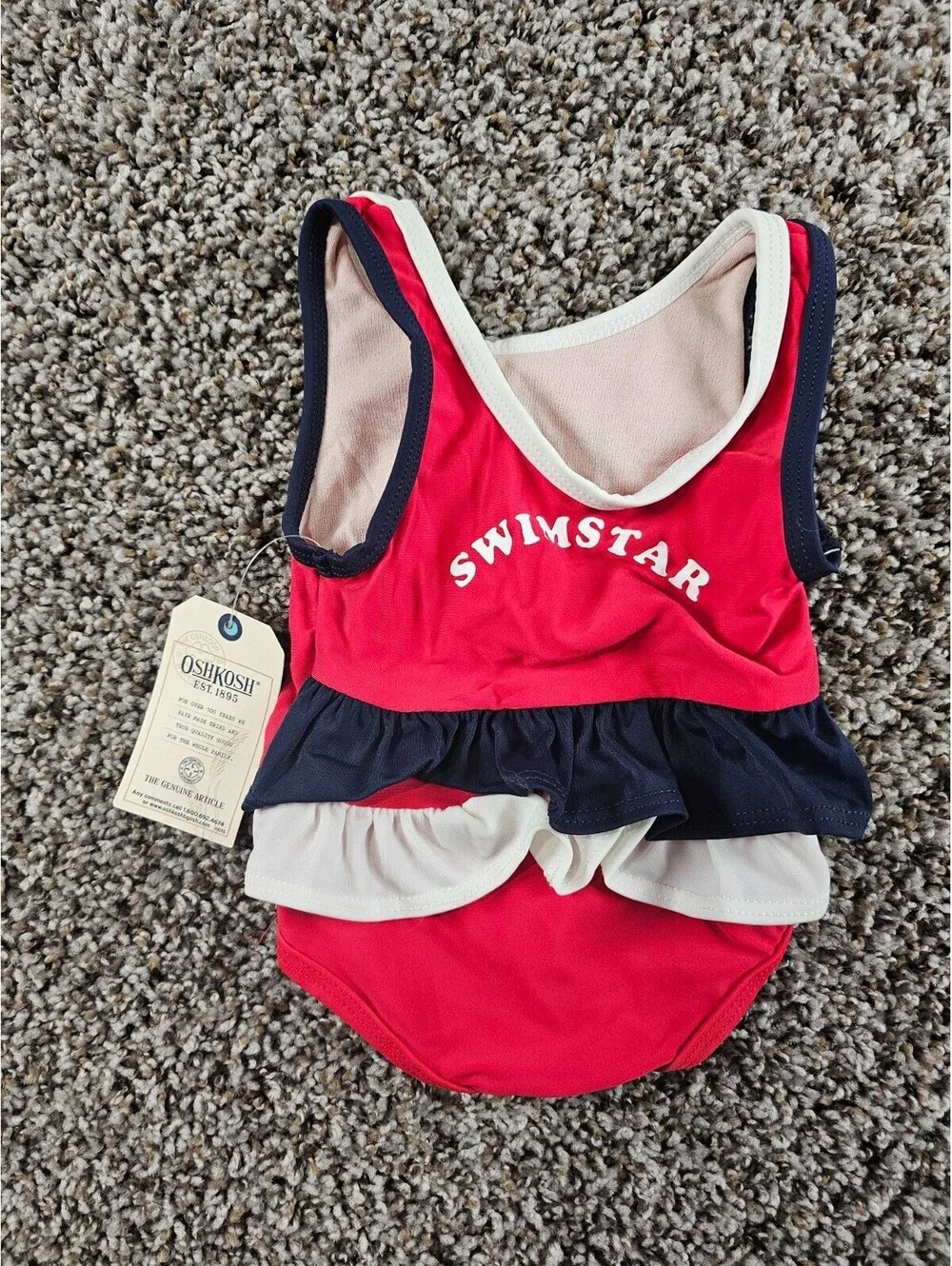 Vintage Oshkosh Baby Girls Sz 3-6M One Piece Swimsuit Red Blue Star Print NEW
